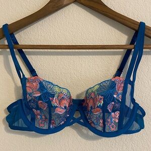 Adore Me Blue Floral Embroidered Underwire Sheer Bra Size 34A